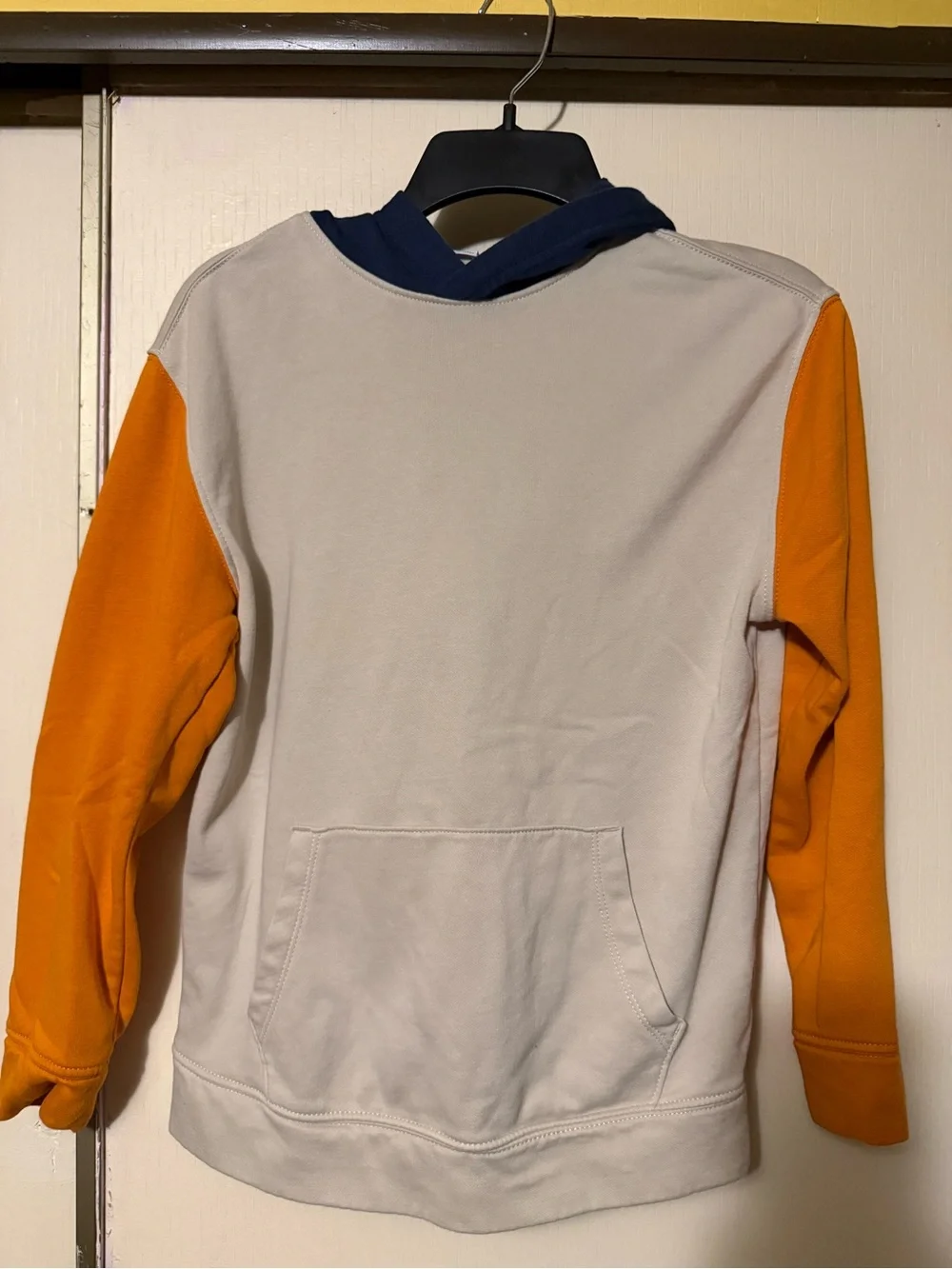 Old Navy Cream Hoodie with Orange Sleeves and Navy Hood